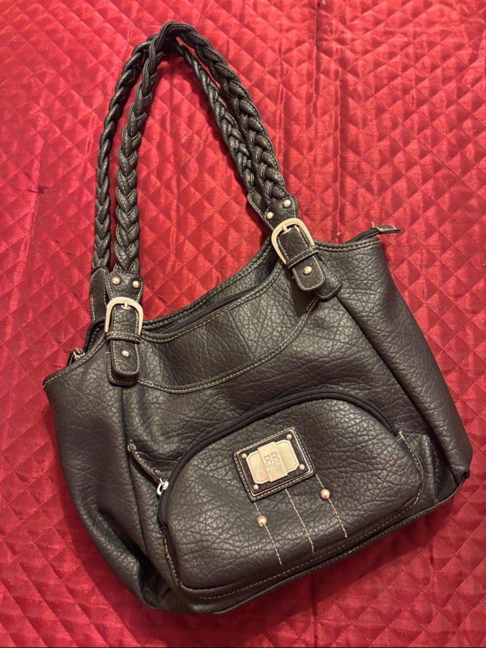 Rosetti Black Braided-Handle Shoulder Bag